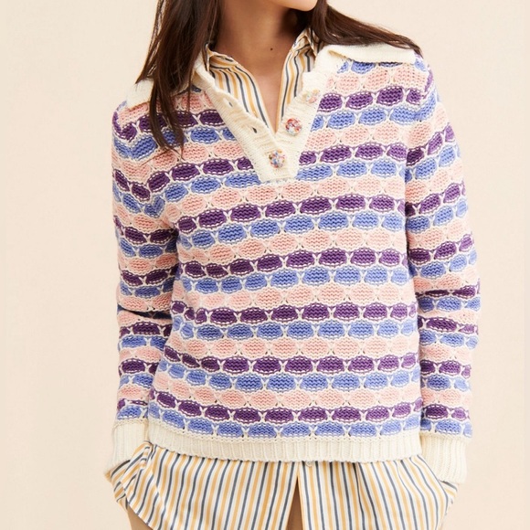 Free People Sweaters - Free People x Find me Now Confetti Crochet Polo Sweater, fits large